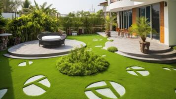 AI generated Artificial grass provides a lush and maintenance-free alternative, Ai Generated. photo