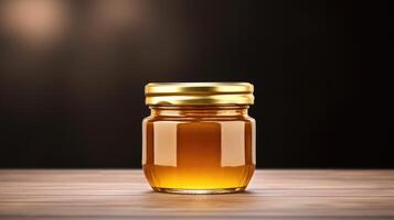 AI generated A golden honey glass jar with ample blank space, perfect for custom branding. Ai Generated. photo