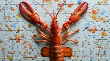 AI generated Cute lobster engrossed in a jigsaw puzzle, adding a whimsical touch, Ai Generated. photo