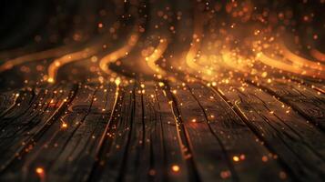 AI generated Wooden background with a gentle curve adorned by glowing embers. Ai Generated photo