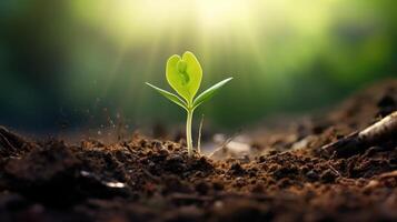 AI generated A small green sprout breaks through the ground, symbolizing the beginning of new life and growth. Ai Generated. photo