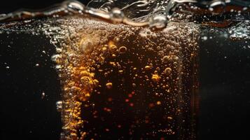 AI generated Soda water bubbles splashing underwater against a black background. Ai Generated photo