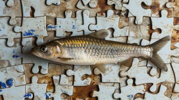 AI generated Adorable sprat having fun with a tiny jigsaw puzzle, Ai Generated. photo