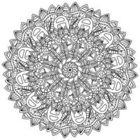 Doodle mandala about school attributes, zen coloring page with ornate petals and objects on an educational theme vector