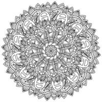 Doodle mandala about school attributes, zen coloring page with ornate petals and objects on an educational theme vector