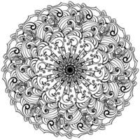 Outline mandala with Halloween attributes, night castle, witch's cauldron and ornate pattern coloring page for activity vector