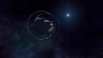 sci Fi vaisseau spatial en volant dans le milieu de espace, avec le perdre connaissance lumière de le étoiles video