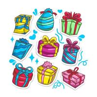 Gift box cartoon collection set. hand draw illustration art vector