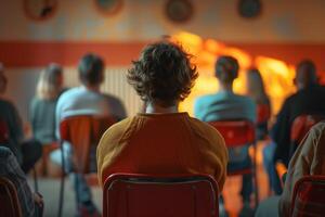 AI generated People sitting in chairs with therapists, in the style of loose gestures photo