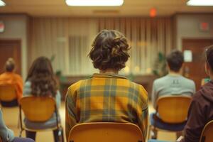 AI generated People sitting in chairs with therapists, in the style of loose gestures photo