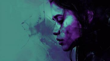 AI generated Graphic of a girl with depression in the style of color-blocked shapes photo