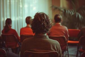 AI generated People sitting in chairs with therapists, in the style of loose gestures photo