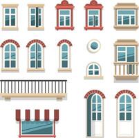 different opened and closed windows and doors vector