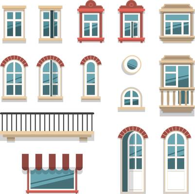 different opened and closed windows and doors