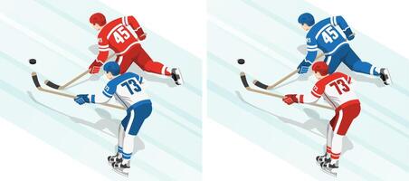 Red and blue hockey players chase vector