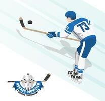 hielo hockey jugador en un blanco azul uniforme vector