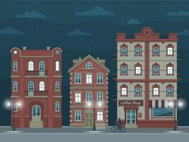 Night street with vintage houses vector