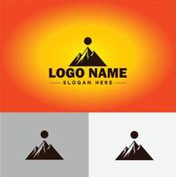 Mountain peak summit logo vector art Outdoor hiking adventure icon travel logo template