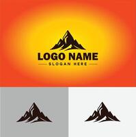 Mountain peak summit logo vector art Outdoor hiking adventure icon travel logo template