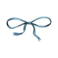 Watercolor blue satin bow for creating compositions. Drawing on isolated background for greeting cards, invitations, banners, posters, textiles, design, packaging. vector