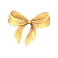 Satin bow in watercolor yellow color for creating compositions. Sketch on isolated background for greeting cards, invitations, banners, posters, textiles, design, packaging vector