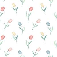 Vector seamless pattern with tulips. Spring backgrounds in pastel colors. Romantic flower pattern hand drawn.
