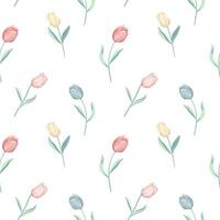 Vector seamless pattern with tulips. Spring backgrounds in pastel colors. Romantic flower pattern hand drawn.