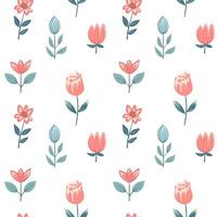 Vector seamless pattern with tulips. Spring background. Folk flowers. Romantic flower pattern hand drawn.