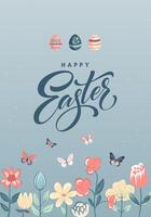 Happy Easter frame. Trendy Easter design with bunny in pastel colors and text. Poster, greeting card, banner. vector