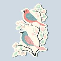 Spring sticker birds. Hand drawn style. Springtime element. Vector seasonal element.