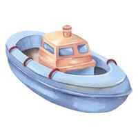 Watercolor boat illustration. Watercolor toys. Cute cartoon ship vector