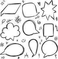 Hand drawn speach bubbles and arrow set vector