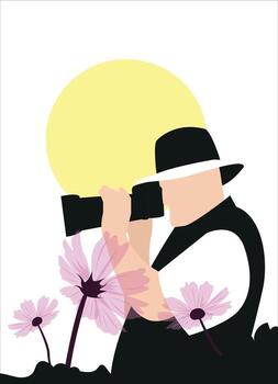 Man taking photo with camera in flat design on white background. vector