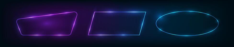 Set of three neon frames with shining effects vector