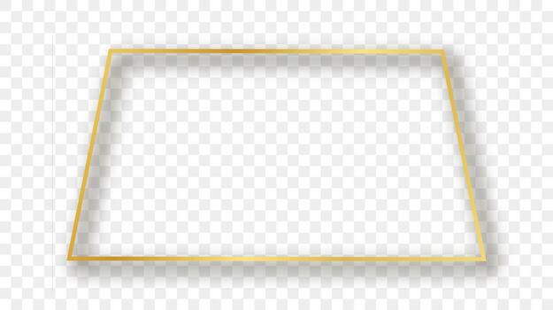 Gold glowing trapezoid shape frame with shadow isolated on background. Shiny frame with glowing effects. Vector illustration.