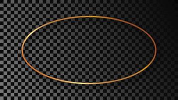 Gold glowing oval shape frame with shadow isolated on dark background. Shiny frame with glowing effects. Vector illustration.