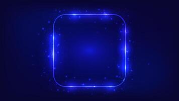 Neon rounded square frame with shining effects vector