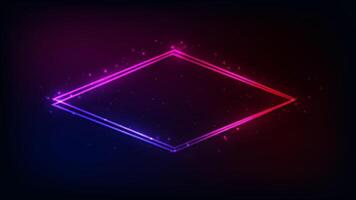 Neon double rhombus frame with shining effects vector