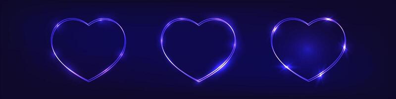 Set of neon double frames with shining effects vector