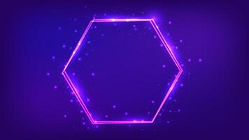 Neon double hexagon frame with shining effects vector