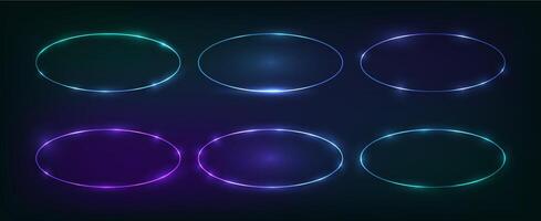 Set of six neon frames with shining effects vector