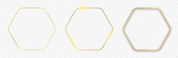 Gold glowing rounded hexagon frame vector