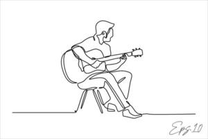 continuous line vector illustration design of person playing guitar