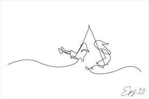 continuous line drawing of a child playing on a swing vector