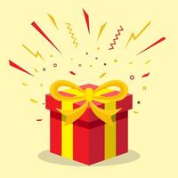 A red gift box with yellow ribbon and a bow. Colorful Gift Box Element in Flat Design Free Vector