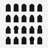 un conjunto de negro y blanco siluetas de Arábica arquitectura. islámico arco Pro vector. vector