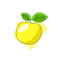 A yellow lemon fruit with a leaf on it vector