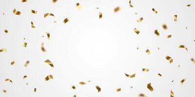 Golden confetti and zigzag ribbon falling from above streamer, tinsel vector