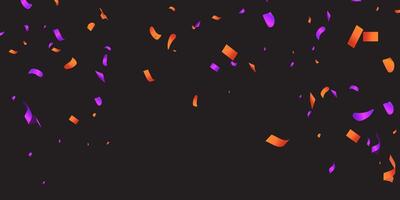 Celebration background with orange and purple confetti with falling zigzag ribbons. vector illustration