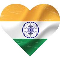 India flag in heart shape grunge vintage. Indian flag heart. Vector flag, symbol.